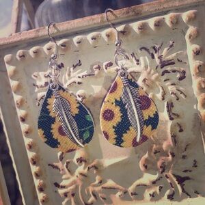 Sunflower Faux Leather Earrings